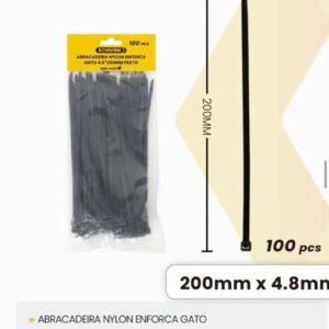 Abraçadeira Nylon BOMVINK BOM-5504, 4.8mmx200mm, 20cm, 100un, Preto