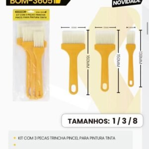 Kit Trincha Pincel BOMVINK BOM-3605, 3 Peças para pintura, Tamanhos 1 / 3 / 8