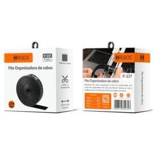 Fita Organizadora de cabos HREBOS IF-237, 2m, Velcro, Preto